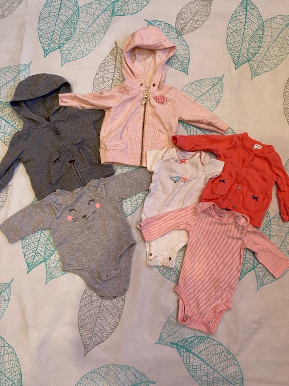 6pc Carter’s Baby Girl Mixed Clothing Set - Pink, Coral, Gray